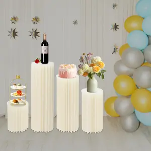 4pcs Foldable Cardboard Centerpiece Display, Cylinder Flowers Stand, Columns Display for Wedding Party Garden Decoration
