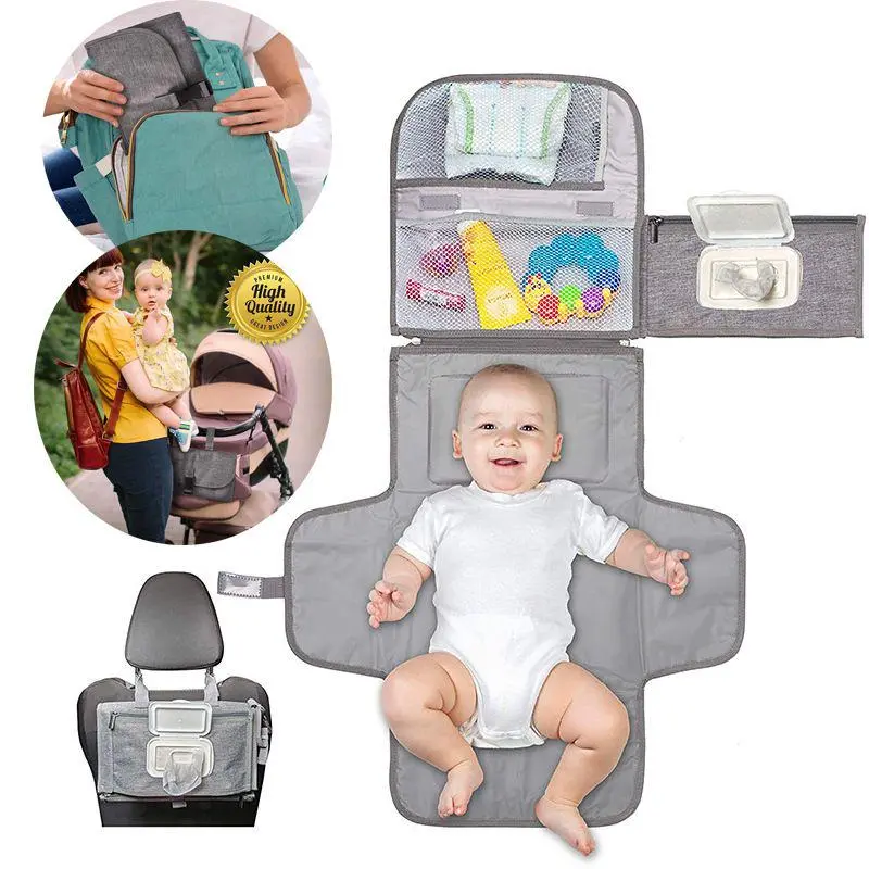 GMOX Portable Diaper Changing Pad, Foldable Waterproof Travel Diaper Clutch with Storage Pockets, Lightweight Infant Changing Station Mat, Stroller-Attachable Newborn Diaper Bag for Baby Registry Gift