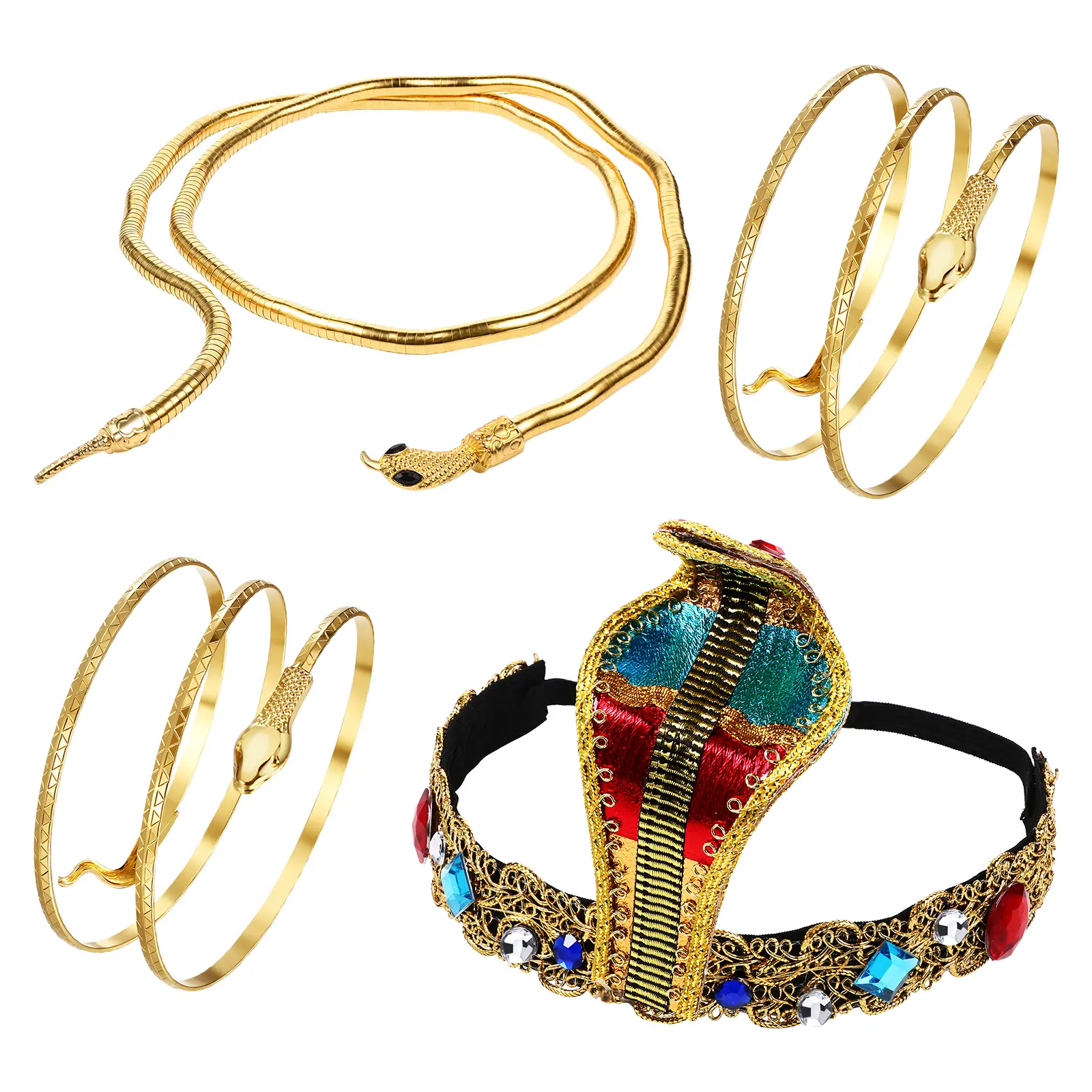 OIDEA Women's Matching Bead Jewelry Set - Gold Cleopatra Headpiece, Snake Motif Arm Cuffs, Adjustable Bracelet Ring Set for Halloween Cosplay, Matching Jewelry Set summerwins
