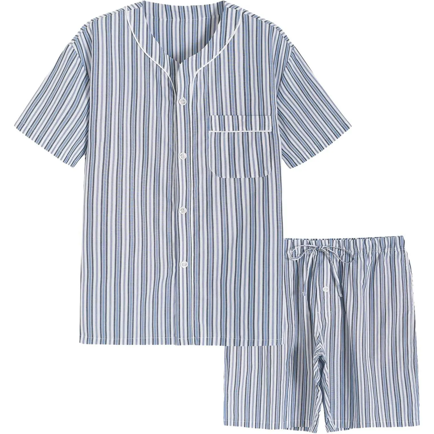 Latuza Men's Summer Cotton Pocket Pajamas Shorts Set - Menswear Comfy, Breathable, Button-Front Men's Pajamas Sets, Comfy Sets, Breathable Pajamas Sets