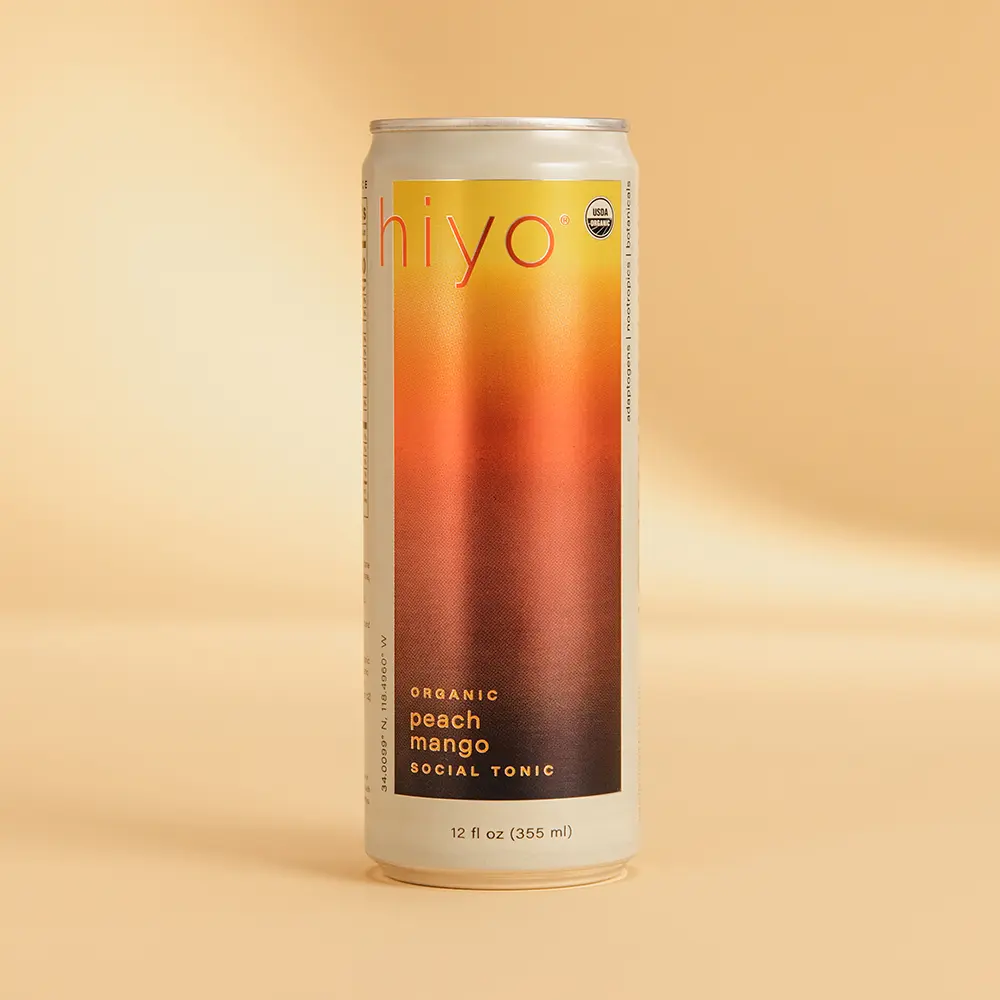 hiyo social tonics - peach mango - non-alcoholic functional seltzers (12-pack)