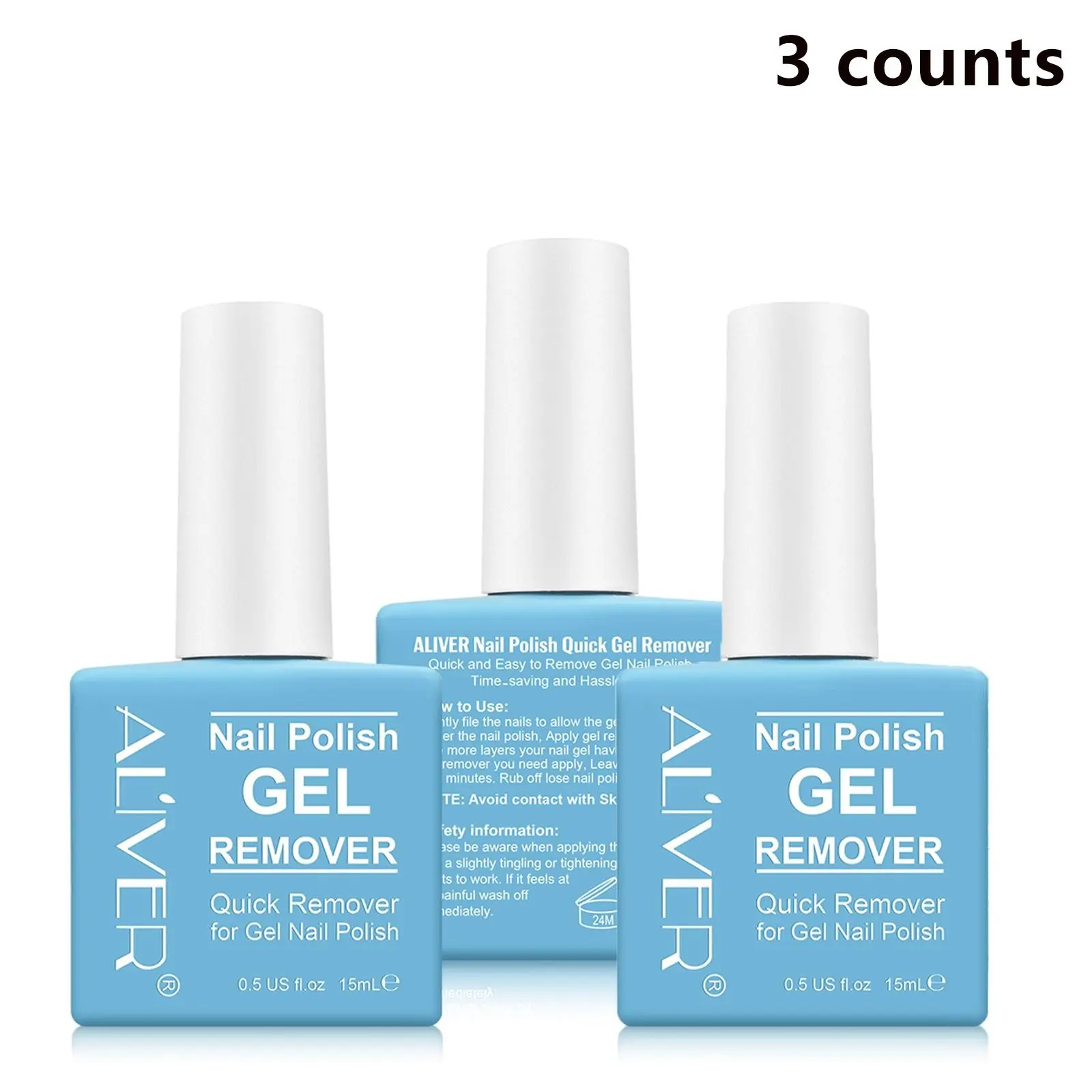 Aliver Blue Square Fast Gel Remover, 3-Pack, Gentle Fingernail Polish Remover, Suitable for UV Plastic, Acrylic, Natural Nails, Nail Care Essentials, Manicure