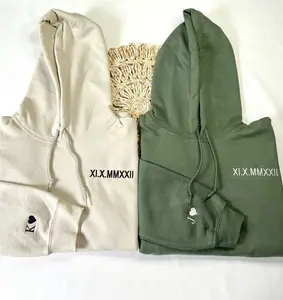 Custom Embroidered Roman Numeral Hoodie, Couples Gift, Custom Embroidery Sweatshirt, Personalized Date and Initial Hoodie, Anniversaries, Engagement