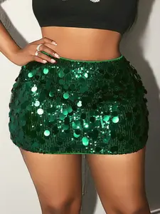 Sequin Mini Skirt Women High Waist Sparkly Party Club Outfit,bodycon dress,Dark Green
