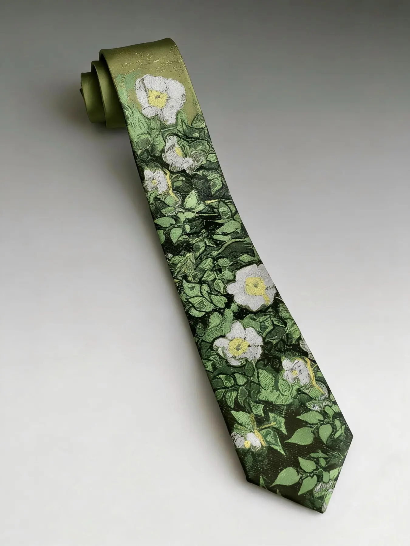 Men's Luxury Jacquard Tie with Van Gogh Wild Roses Embroidery, High-End 2400 Needle Woven, Perfect Christmas Gift with Gift Box Packaging, Floral Embroidered Tie, Floral Print Tie, Jacquard Necktie, Casual Elegant Tie, Floral Pattern Tie