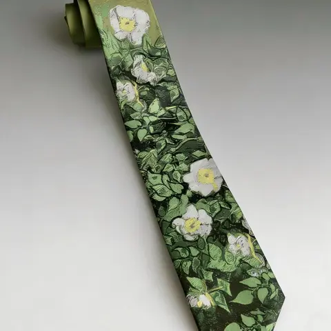 Men's Luxury Jacquard Tie with Van Gogh Wild Roses Embroidery, High-End 2400 Needle Woven, Perfect Christmas Gift with Gift Box Packaging, Floral Embroidered Tie, Floral Print Tie, Jacquard Necktie, Casual Elegant Tie, Floral Pattern Tie