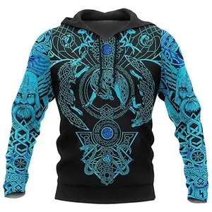 Viking Warrior Digital Printed Pullover Sweatshirt Men's Casual Sports Hoodie