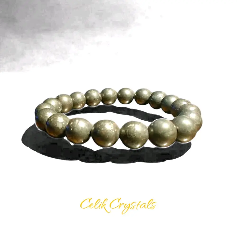 Celik Crystals High Quality Natural Pyrite Healing Stretch Bead Bracelet - Unisex Crystal Gemstone Bracelet, Durable Stretchable Jewelry Accessory, Crystals Bracelets, Healing Crystal Stone