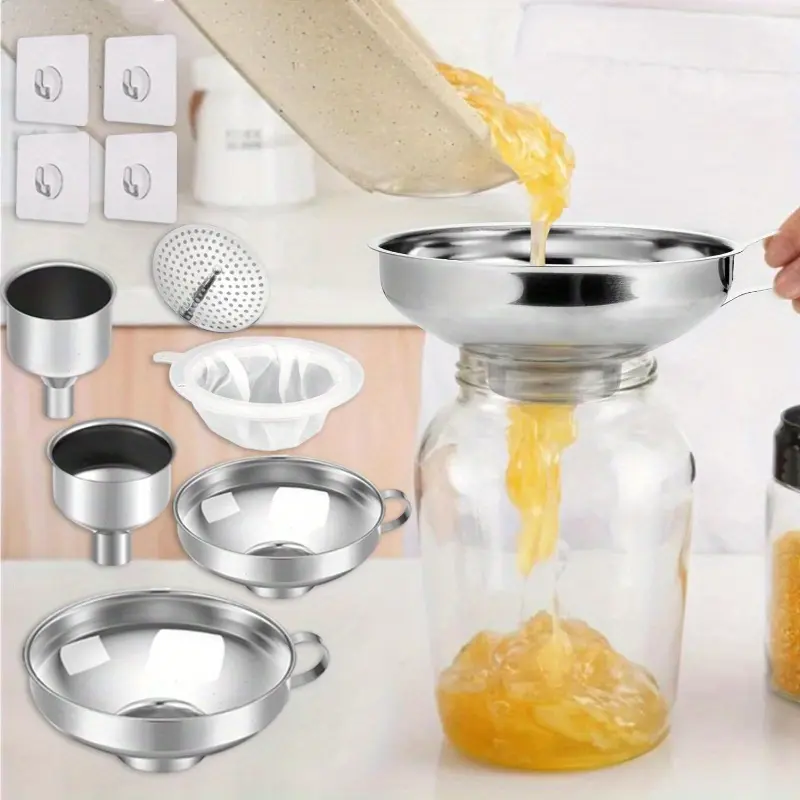 10 Pack Canning Funnel with Strainer, Food Grade Funnel for Kitchen Use, Metal Large & Small Wide Mouth Funnels for Mason Jars, Stainless Steel & Dishwasher Safe