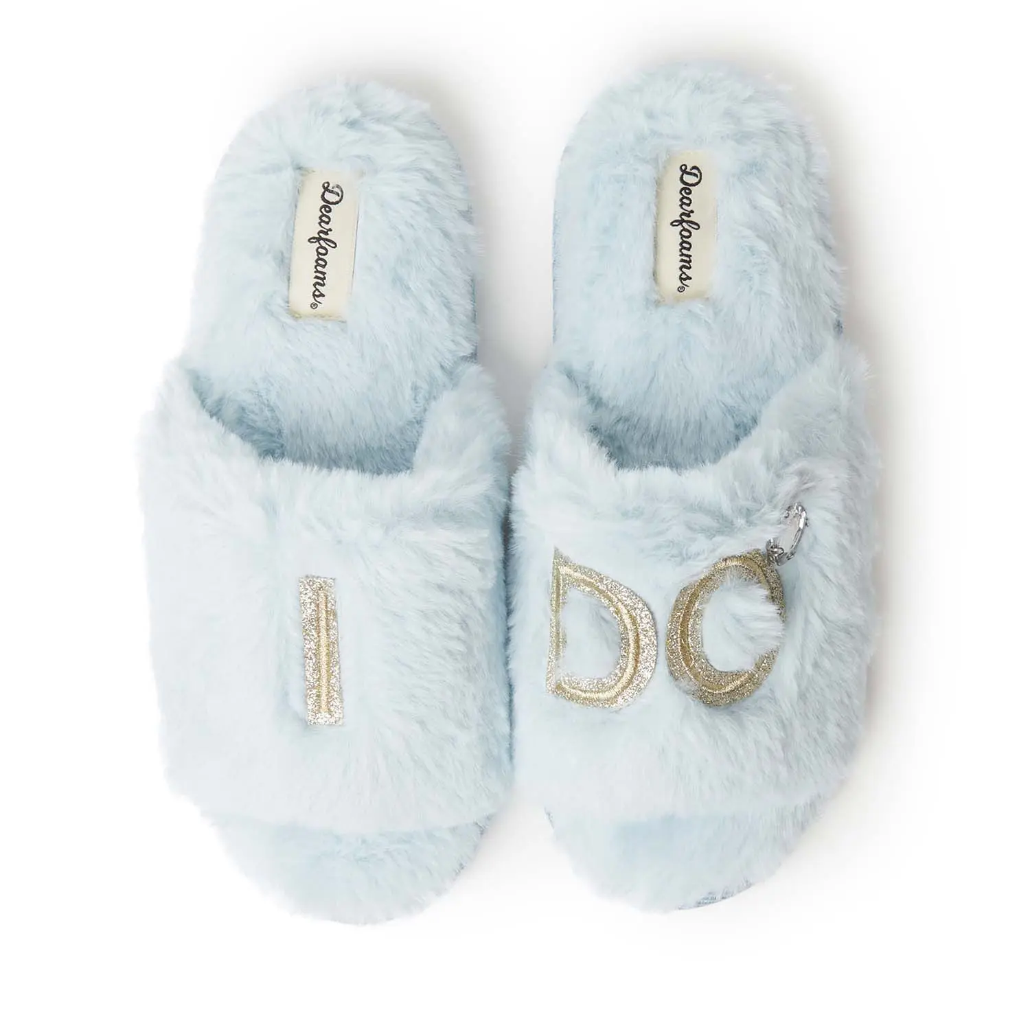 Dearfoams Women's Bridal I Do Plush Faux Fur Slide Slippers with Memory Foam and Indoor/Outdoor Sole, Shoe, Footwear, Knit, Below The Ankle Women's Fashion Slippers, Bridesmaid, Slip On, Cloudlike Feeling