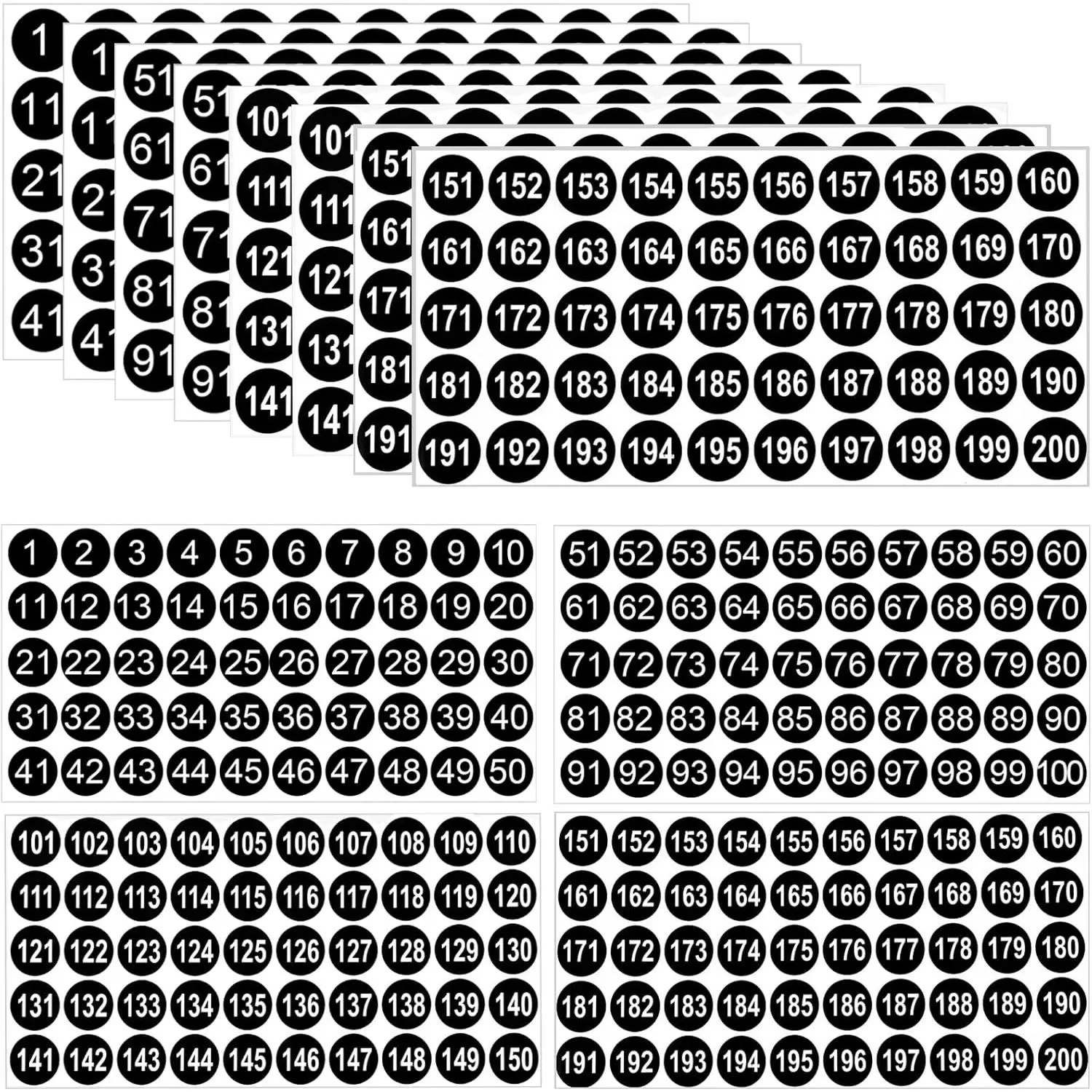 36 Sheets 1-200 Number Stickers 1 Inch Consecutive Number Stickers 9 Sets Self-Adhesive  Labels Vinyl Inventory Stickers Decal for Indoor Outdoor, Storage, Organizing, Classification