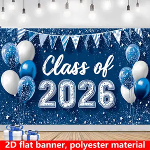 Graduation & Class of 2026 Backdrop – Blue White Balloon Theme Tapestry, Wall Hanging, Photography Background, Polyester HD Print, Outdoor, Party, Event, Decor