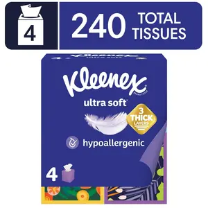 Kleenex Ultra Soft Facial Tissues, 6 Flat Boxes, 120 Tissues per Box, 3-Ply, Toilet Scent, Soft and Gentle, No Scent, Non-Toxic, 12 Months