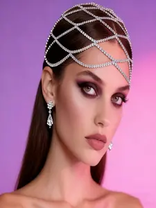Bohemian Style Rhinestone Headband, Elegant Chain Print Bridal Hair Accessory, Perfect for Weddings, Parties, Evening Events