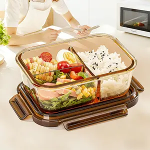 Glass Lunch Box Microwave Safe Bowl with Lid, Sealed Food Container for Fruits and Bento Boxes, Reusable and Durable Meal Prep, Portable Lunch Box