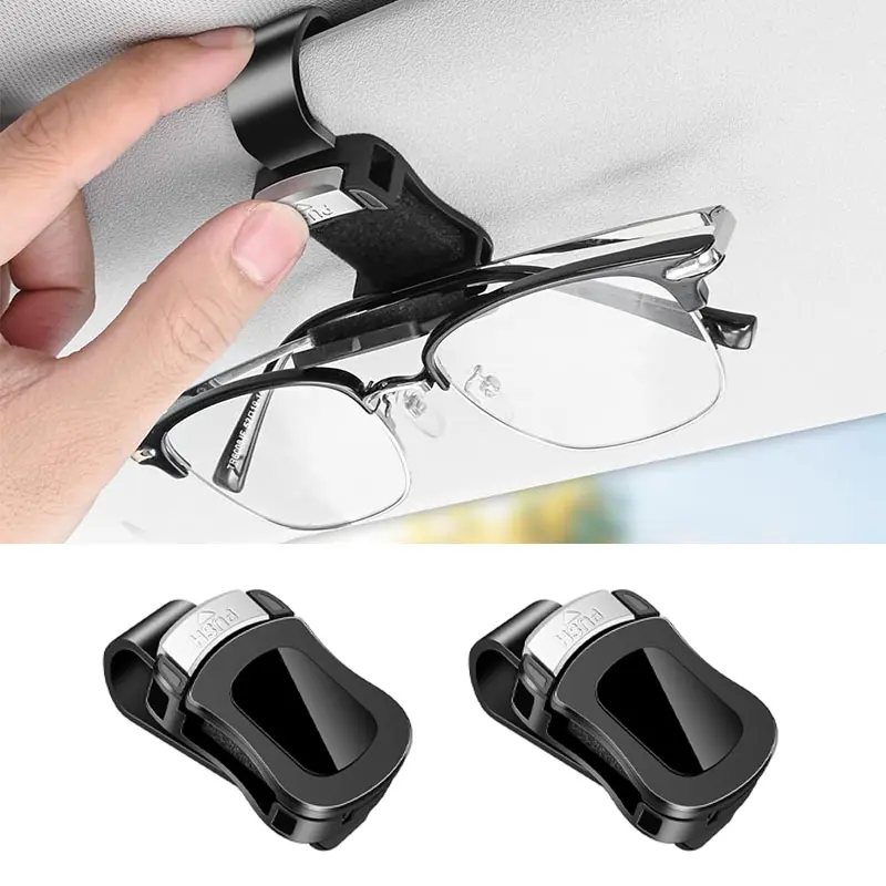 2-Pack Car Visor Glasses Clip – Universal Sunglasses Holder with Sponge Padding, Easy-Install Space-Saving Eyeglass Mount, Portable Car Clip Stowing & Tidying, Auto Interior Organizers for Truck RV Sedan, Plastic, Clip On