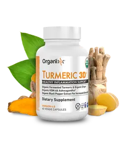 Organixx USDA Organic Turmeric Curcumin Supplement with Ashwagandha, Vitamin D, Turmeric & Ginger, Immune & Joint Support, Fermented for Maximum Bioavailability, 60 Capsules Fitness Edible