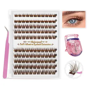 Self-Adhesive False Eyelashes brown eyelash, Includes Tweezers and Lash Curler, No Glue Needed, Glueless Lashes Clusters, Natural Clustered Lashes, DIY Lash Extensions, DIY Lash Clusters, Cosmetics
