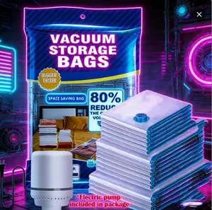 Vacuum Storage Bags, 6 Pack with Electric, Space Saver Compression Bags for Clothes, Blue and White, Nylon, 2 Medium 2 Large 1 Jumbo, (Electric Pump) foldable shoe box spacesaving hanger jeans organizer door hat shapesaver house freezer gift