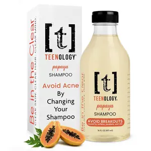 TEENOLOGY Teen Safe Shampoo to Avoid Acne - Dermatologist Recommended - Fresh Papaya - No Sulfates, Parabens, or Pore-Clogging Oils - Noncomedogenic, Moisturizing Haircare - Kid