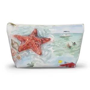 Starfish Beach Illustration Accessory Pouch | Coastal Seashell Makeup Bag