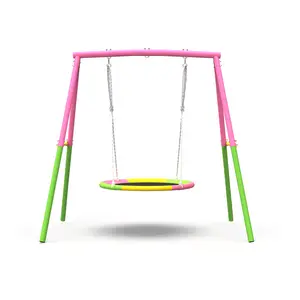 Flying Saucer Swing Set with Heavy Duty A-Frame Metal Stand Full Steel Outdoor Kids Backyard Playground Christmas Gift