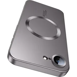 Magnetic for iPhone 16e / 17e Smartphone Case [Compatible with MagSafe][Built-in Camera Lens Protector] Slim Soft Silicone Bumper Shockproof Protective Metallic Luster 17e Phone Case Stylish Shockproof Cover (Gray)