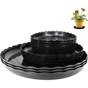 13Pcs Plant Saucers Set, Black Round Plastic Drip Trays, 6, 8, 10 Inches,Flower Planter Saucers, Drip Trays for Indoor Outdoor, Sturdy Plant Plate Water Catcher
