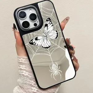 Spiderweb Butterfly Mirror Phone Case Cover Shockproof Scratch-Resistant with Makeup Mirror for iPhone11-12-13-14-15-Promax16/16Pro/16Plus 17 Promax