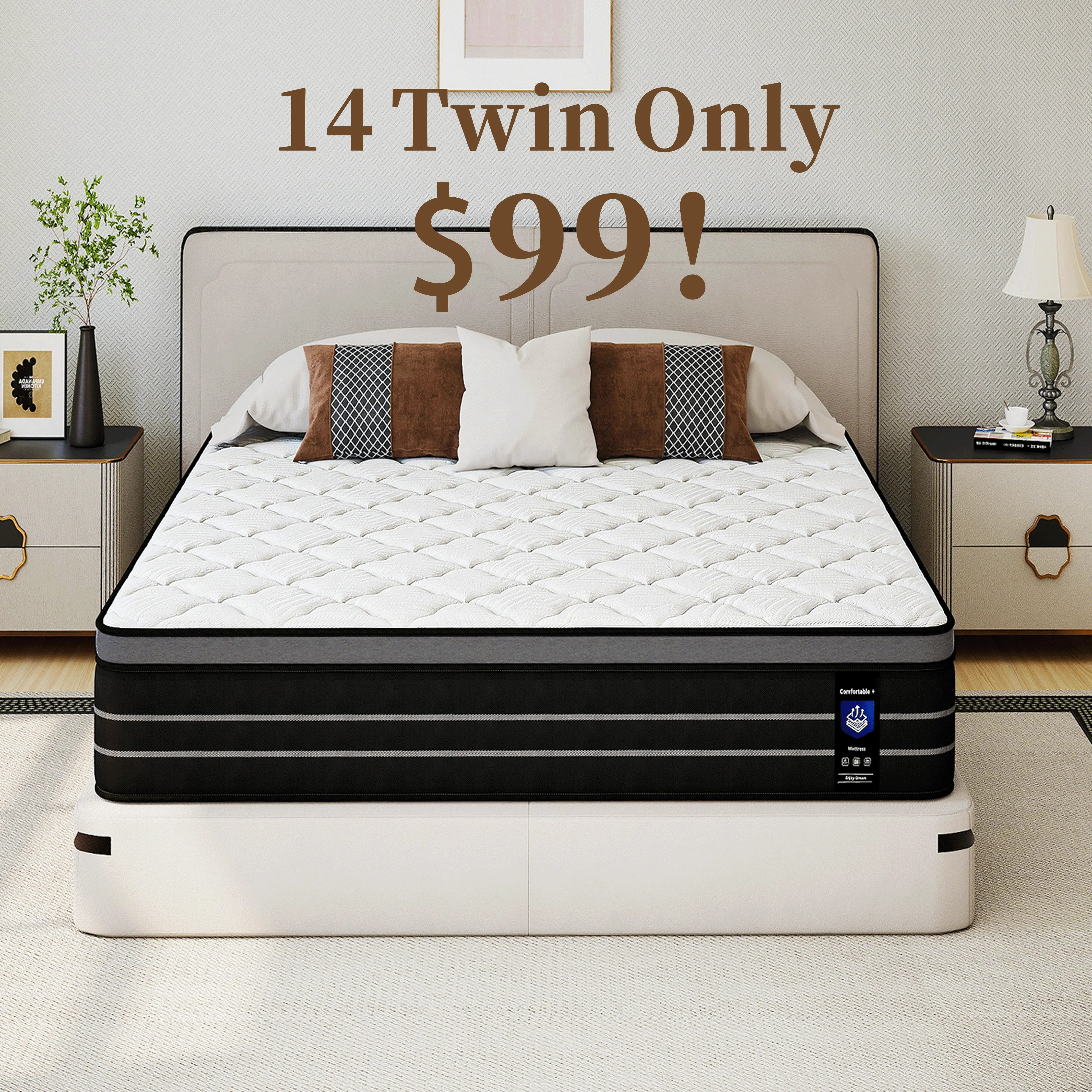 14-inch Comfort Sleep Hybrid Pocket Spring Memory Foam Mattress In Box, Queen King Full Twin Size Vacuum Rolled Medium Firm Breathable Pressure Relief Support Bed Mattress, Anti-Mite Mattress for Home Bedroom Adults Teens Kids