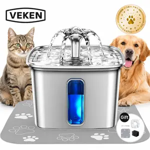 【Veken】 Innovation Award Winner Stainless Steel Cat Water Fountain, 108oz/3.2L Automatic Pet Fountain Dog Water Dispenser with Replacement Filters & Silicone Mat for Cats, Dogs, Multiple Pets，Petlovers