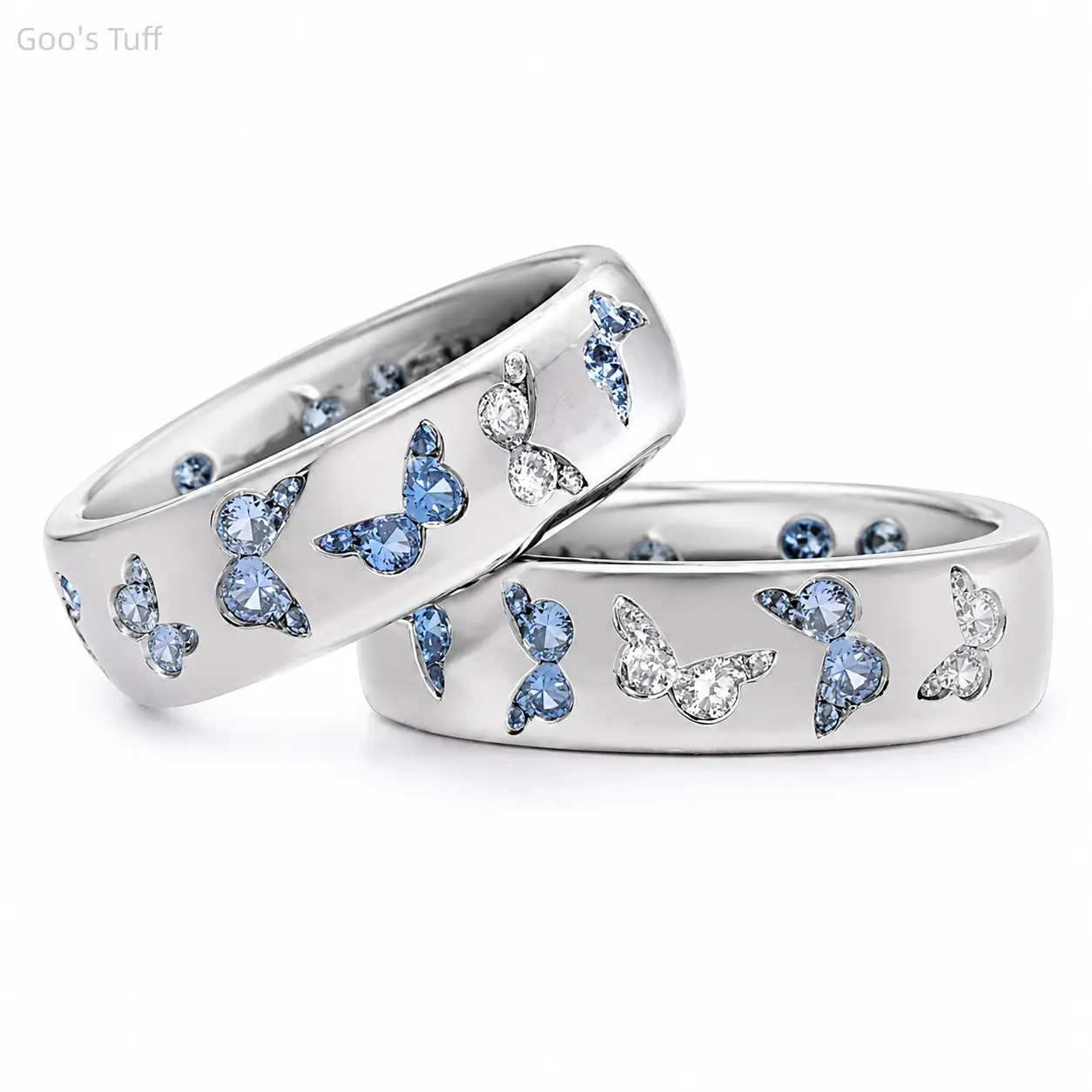 Women's Cute Cubic Zirconia CZ Ring - Glitter Butterfly Motif, Multi-Tone Colorful Stones Band, Personalized Dating Holiday Gift Elegant Statement Costume Jewelry