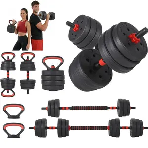 Adjustable 4-in-1 Dumbbell Set 44lb – Converts to Barbell, Kettlebell, Push-Up Stand – Multi-Functional Strength Training Weights for Full Body Workout – Anti-Slip Handle, Secure Lock, Space-Saving – Black+Red