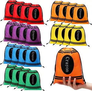 24 Pcs Graduation Gift Bag 10 x 7 Inch Crayon Drawstring Backpack Teacher Appreciation Week Favor Bulk Preschool Graduation Goodie Bag for Kindergarten Teacher Student,Birthday Supply Back to School Party Decoration,Classroom Gift Exchange