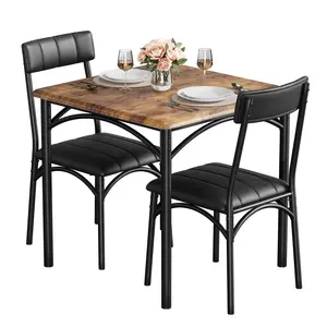 Garvee 3-Piece Dining Table Set with Upholstered Chairs, Square Table for 2 People, Ideal for Small Spaces, Kitchens, and Apartments