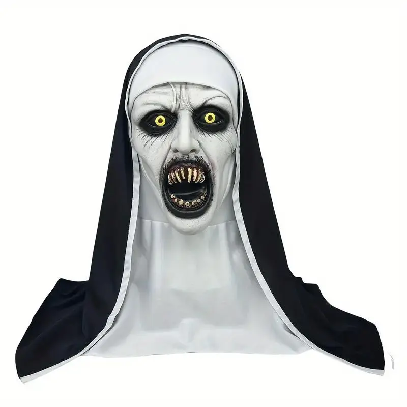 Halloween Horror Nun Mask, Hyper Realistic Mask, Mask Cosplay, Spooky, Synthetic Latex, Hand Wash, Street Style Horror Costume Accessory, Party Props, Perfect for Halloween Parties