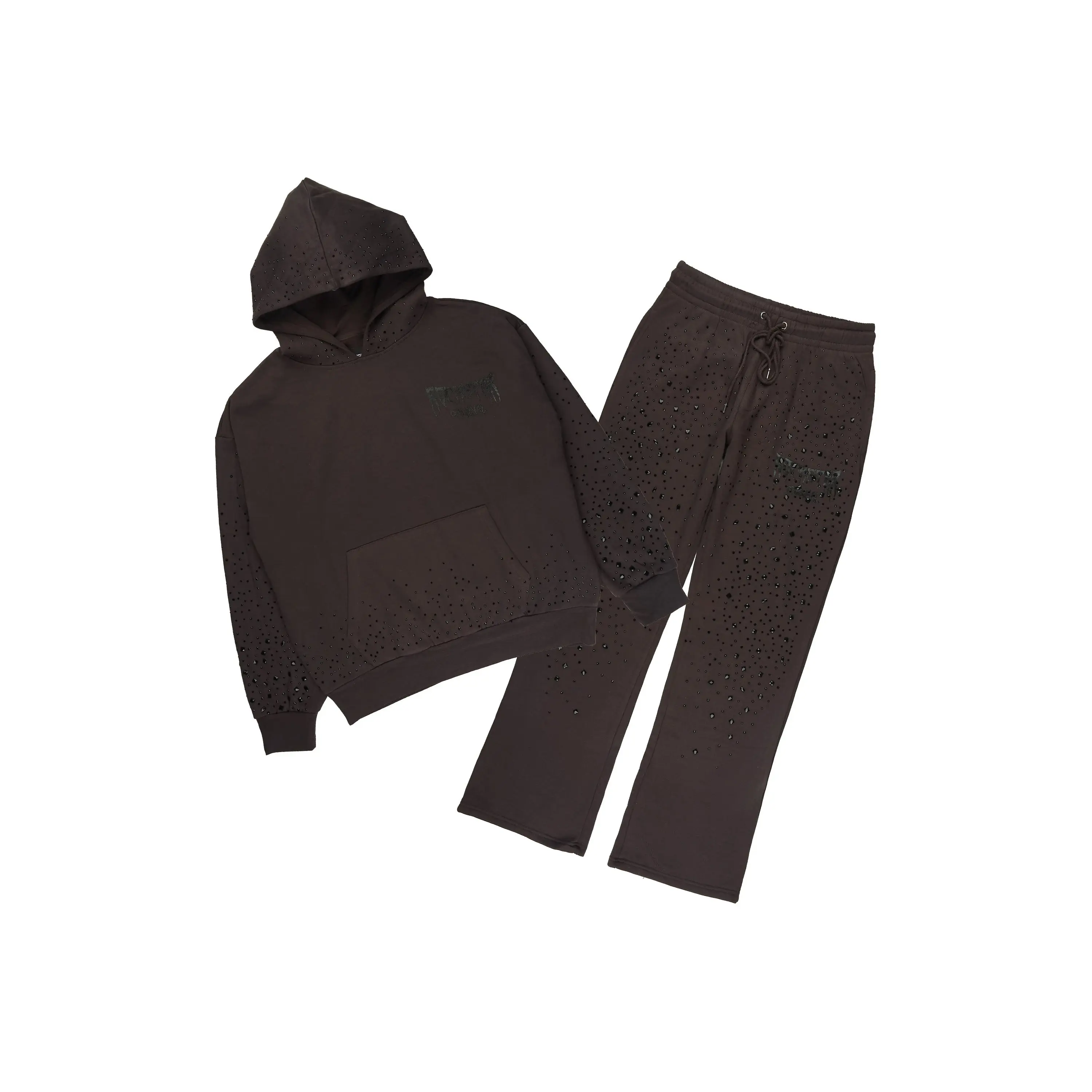 Twinkle Iron/Black Rhinestone Hoodie Relaxed Track Set