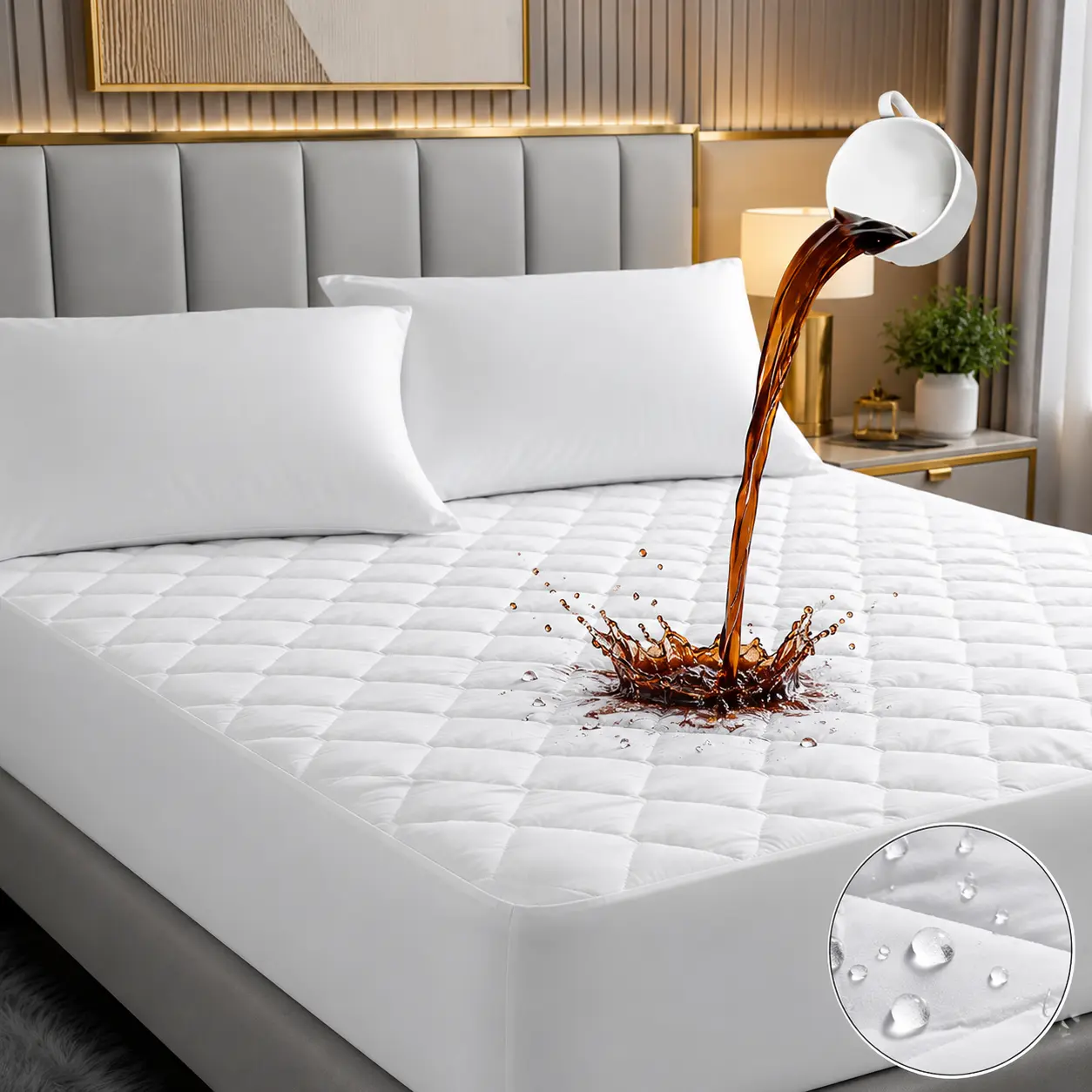 Premium Queen Waterproof Mattress Protector, 100% Waterproof Quilted Mattress Pad Cover, Soft Cooling Breathable Noiseless Bed Protector, Deep Pocket Stretch Fit 6-22 Inch Mattress, Machine Washable, White, Hotel Collection