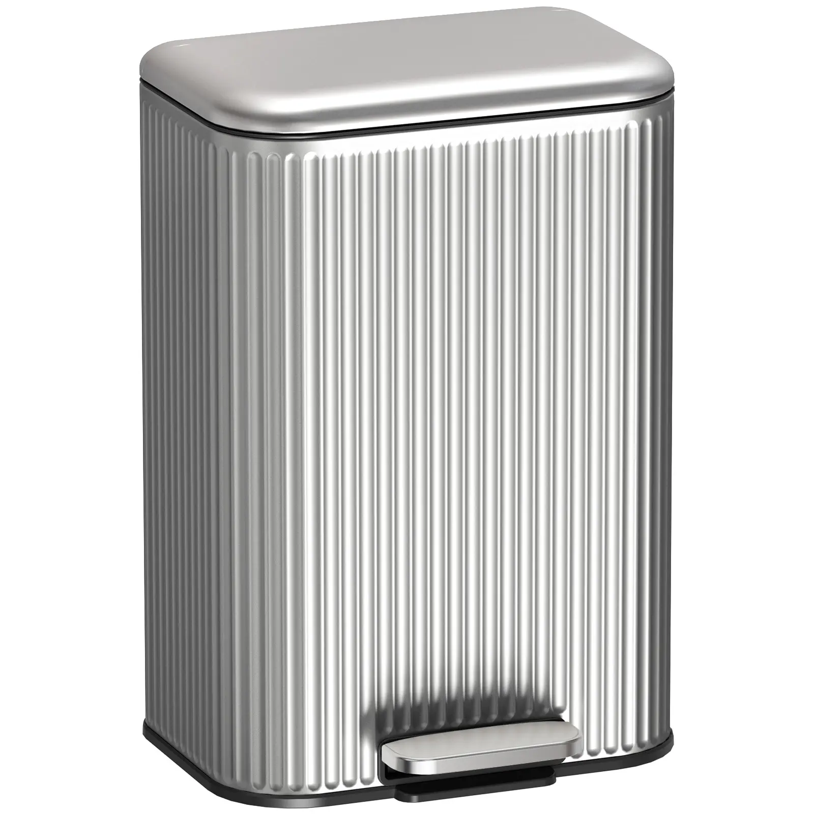 MAMIZO 8 Gal/13.2 Gal Garbage Can, Stainless Steel Trash Bin w/Soft Close Lid 90° Stay Open, Embossed Wave Striped Brushed, Removable Inner Bucket w/Bag Fix Ring, Heavy-Duty Foot Pedal & Rear Handle, Odor-Proof Seamless Garbage Bin Kitchen Bathroom