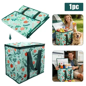 Heavy-duty insulated box |         Non-woven fabric material, large capacity, anti-slip and foldable cover, green - Ensures freshness during travel