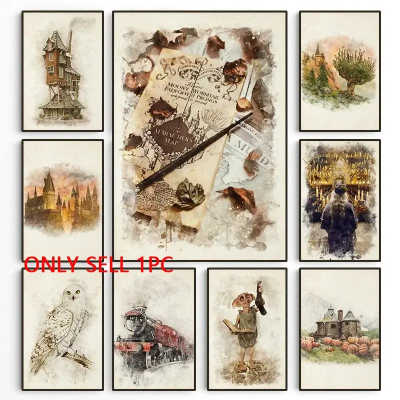 Wizard Inspired H-Hogwarts Poster Picture Image Prints Owl Magical School Castle Pumpkin House Canvas Painting Nursery Wall Art Kids Room Home Decor (20 Styles Available)