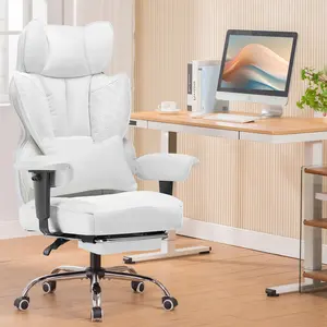 【2026 New Year Sale】COMHOMA Plus Size High-Back Office Chair, Leather Gaming Chair with Footstool Executive-Grade, Ergonomic Office Chair Featuring Pocket Spring Lumbar Support and Height-Adjustable Soft Armrests