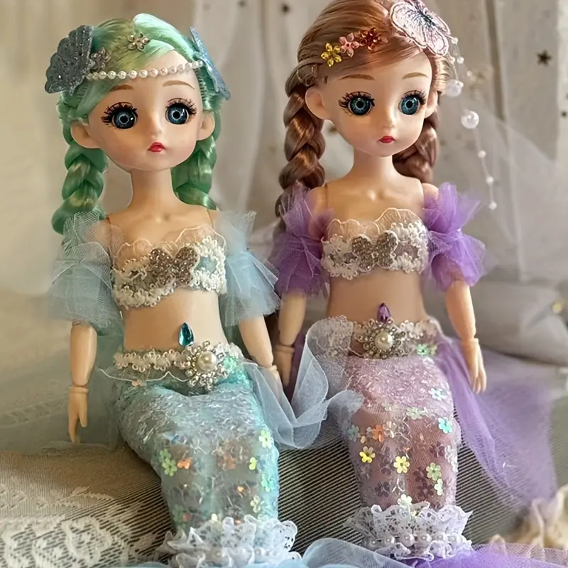 12in Silicone Mermaid Princess Doll Set with Adjustable Joints, Pretend Play Toys for Youngsters, Festive Party Gift, Silicone Dolls