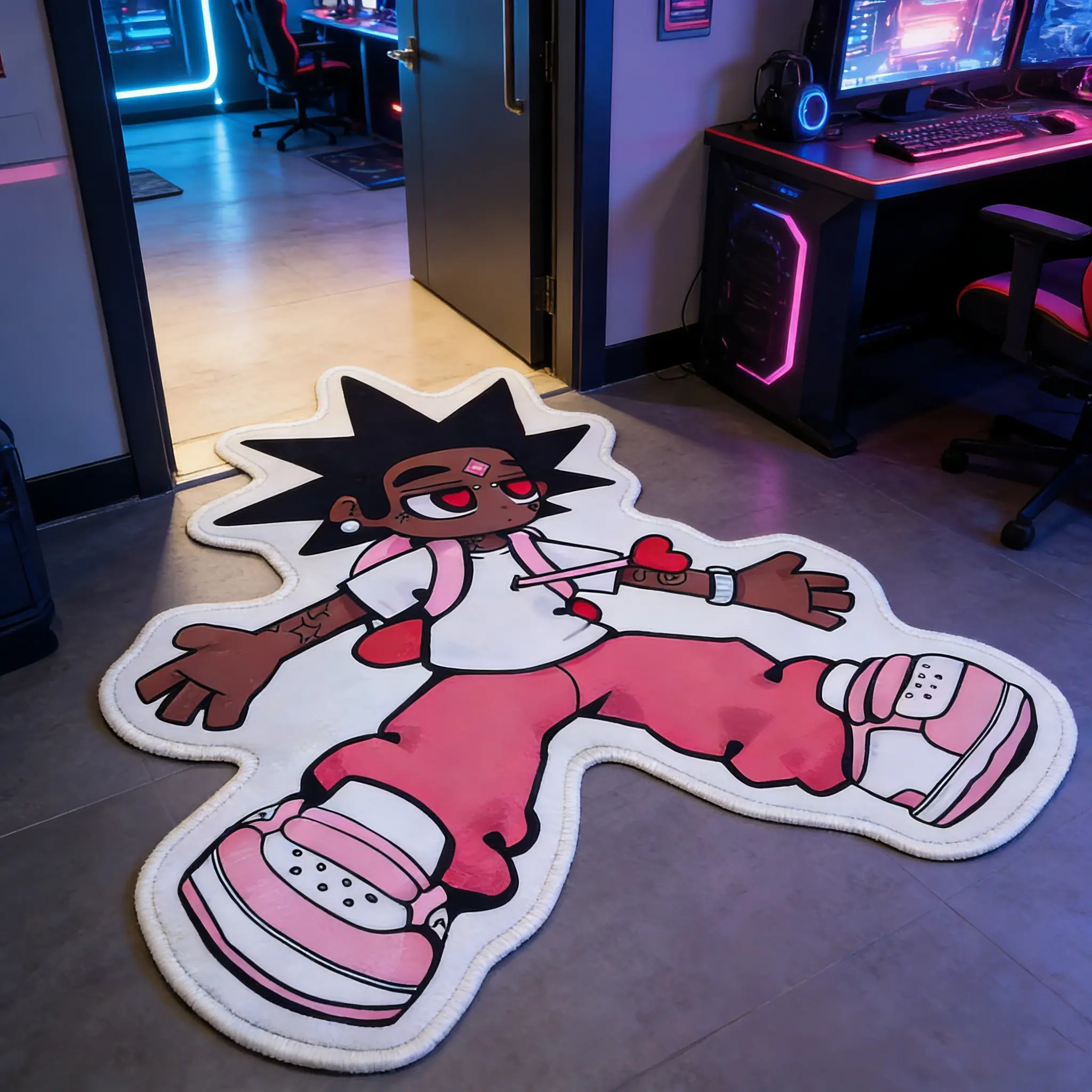 street style carpet Modern Indoor Rug, Decorative Rug, Cartoon pattern rug, contrasting cartoon shaped plush floor mat, bedroom bedside anti slip absorbent foot mat, Non slip rugs, suitable for ins style/trendy play home decoration