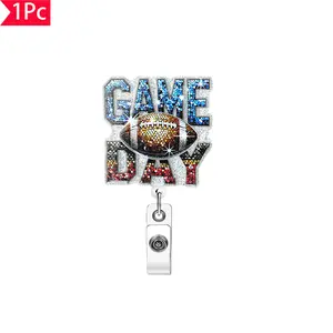 1PC Football "GAME DAY" Telescopic Work Card Clip Game Day Commuting ID Easy to Pull Buckle, Badge Reels Retractable, Id Badge Holders Retractable, Medical Badge Reel, Suitable for Nurses, Doctors, Offices, Teachers, Badge Holder