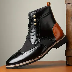 [Vintage-Inspired Chelsea Boots] All-Season Color Block Chelsea Boots - Men's Vintage-Inspired Lace-Up Ankle Boots with Rubber Sole