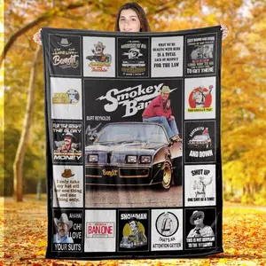 Smokey and the Bandit Collage Fleece Blanket | Burt Reynolds Movie Fan Gift | Trans Am & Iconic Quotes Throw | Cozy Room Decor | Premium Quality Merch