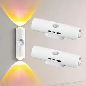 2-Pack Smart Rechargeable LED Night Light with Motion Sensor – RGB Gradient Ambient Lighting, Dimmable Wall Lamp, Magnetic & Stick-On Design, USB Convenient Charging, Long-Lasting Battery, Perfect for Halloween Decor, Bedroom, Stairs, Hallway & Entryway