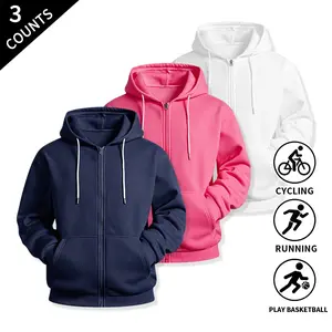 3-Pack Men’s Solid Full-Zip Hooded Lightweight Jackets, Standard Fit, Basic Pockets — Outer Layers for Everyday Errands and Casual Lifestyle