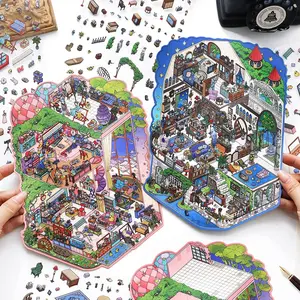 4 Sheets Lemon Villa + Quirky Studio Pet Card 2.5D Ultra Large Scenery Stickers, Decorative Stickers, DIY Decorations for Bullet Journals, Phone Cases, Bicycles